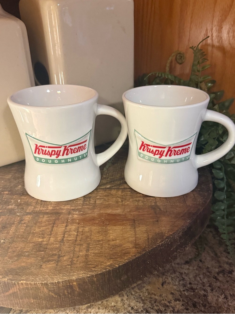 Krispy Kreme White Logo Diner-Style Heavy Coffee Mugs - Set of 2 “RETRO”
